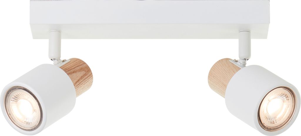 Brilliant Pini Spotbalken LED 2-flammig Schwenkbare Köpfe Dimmbar GU10 Fassungen Weiß/Holz Hell 345 Lumen, Nachhaltiges Holz für Wohnzimmer & A...