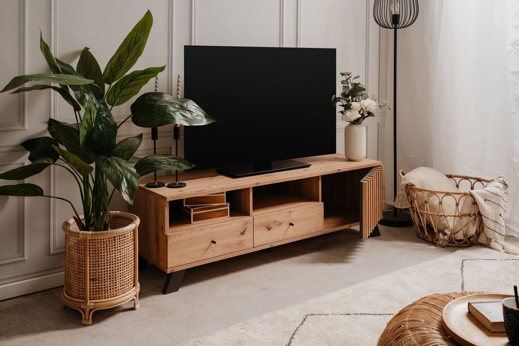 TV-Board "Medan 56A" in Artisan Oak / Anthrazit. Abmessungen (BxHxT) 138x44x40 cm
