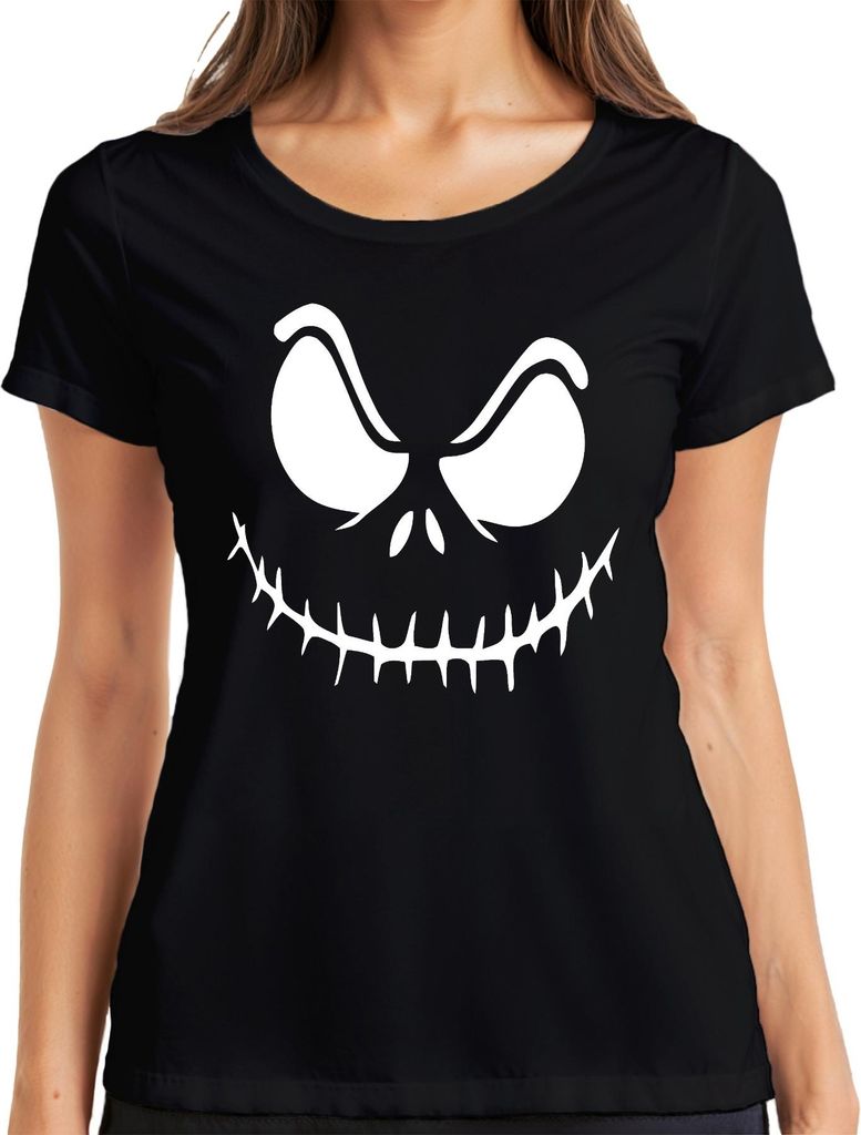 Jack Skellington Gesicht Nightmare before Christmas Weihnachten Damen T-Shirt, Schwarz, S
