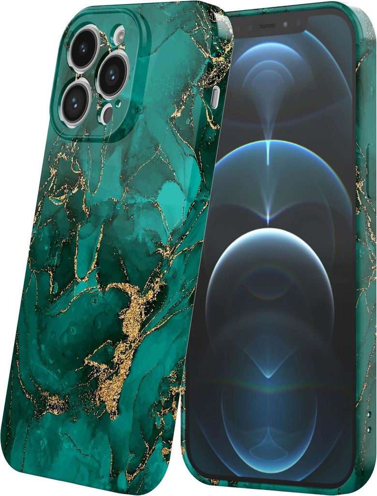 Smartphonica Handyhülle passend für iPhone 12 Pro mit grünem Marmor Aufdruck - Flexible Softcase TPU - Backcover Case Grün Gold Marmor Design
