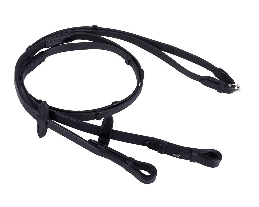 Rênes de filet en Biothane avec arrêtoirs - QHP Noir pour chevaux