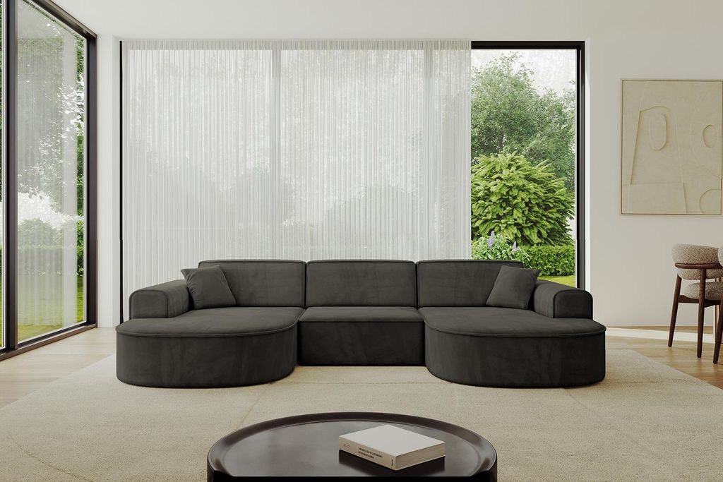 ALTDECOR Ecksofa in U-Form MARI-U1 -303x171x79,5 cm Schwarz - Corner Sofa Bett Eckcouch Couch L-Form Wohnlandschaft Cauchsofa