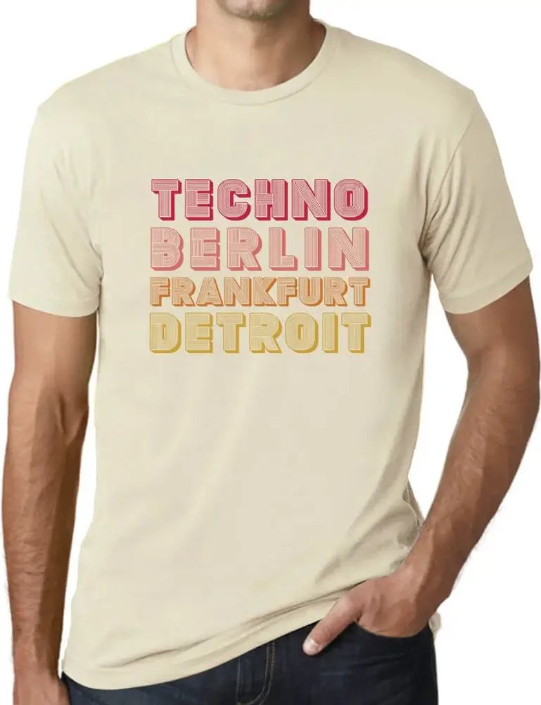 Herren Grafik T-Shirt Techno Berlin Frankfurt Detroit Öko-Verantwortlich Vintage Jahrgang Kurzarm Lustige Druck Geburtstag Geschenk Mann
