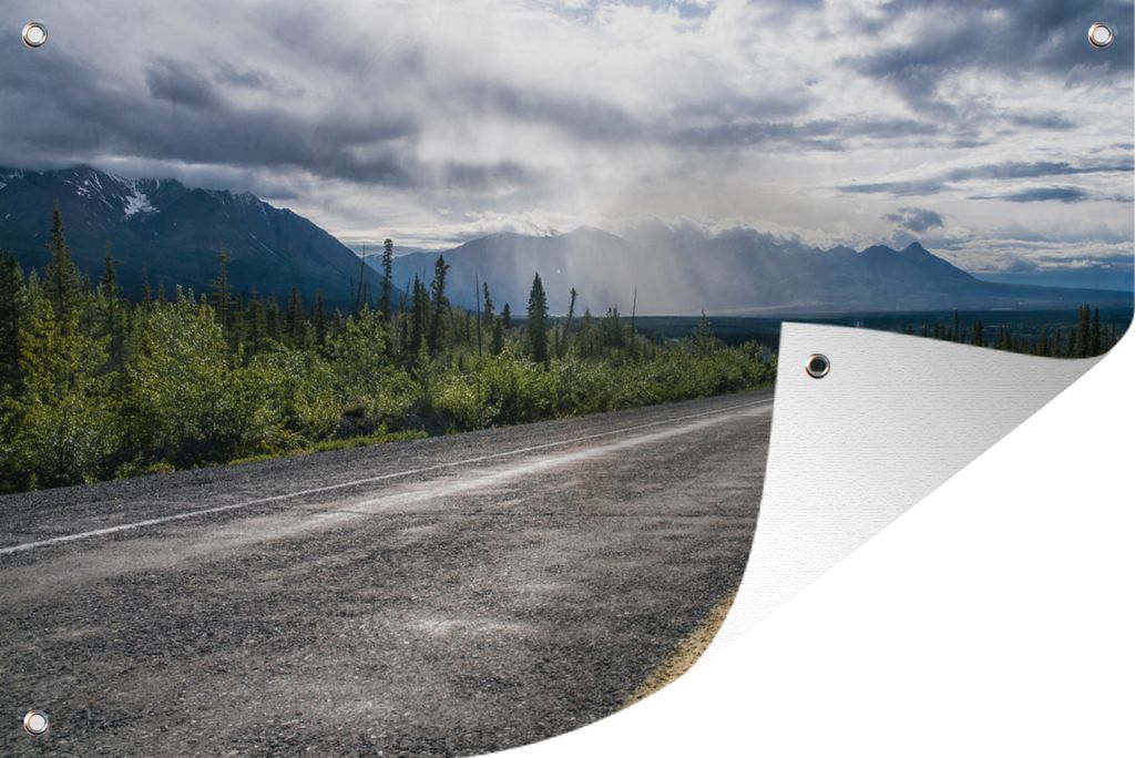 MuchoWow 90x60 cm Outdoor-Poster Gartendeko Sichtschutz Garten Poster für den Garten Eine Straße führt durch den Kluane National Park in Kanada