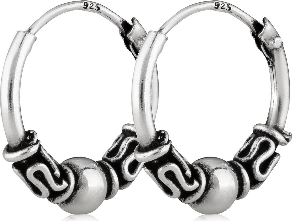 Paar Creolen 12,8mm Silber 925 Skandinavische Celtic Ohrringe mit Kugel 3016