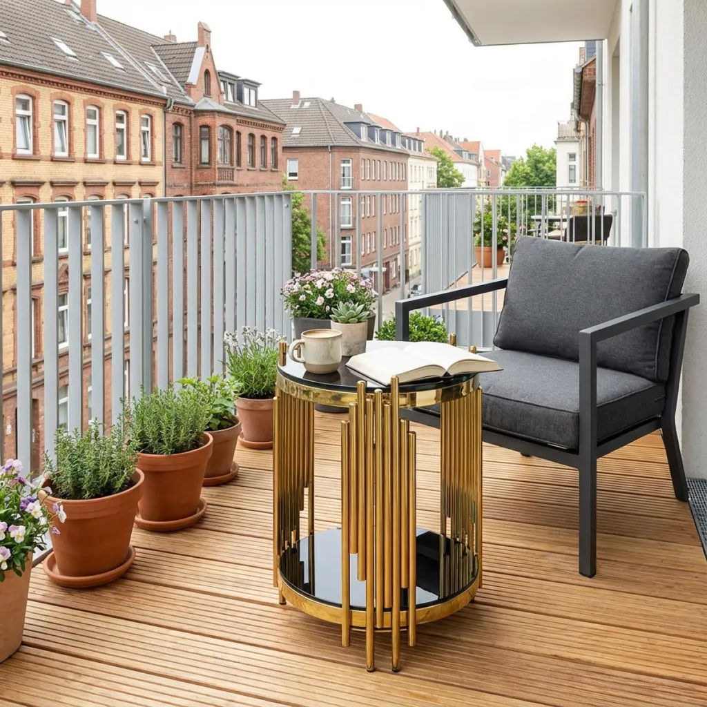 Petite table basse de luxe ronde verre noir et structure dorée chic - 12