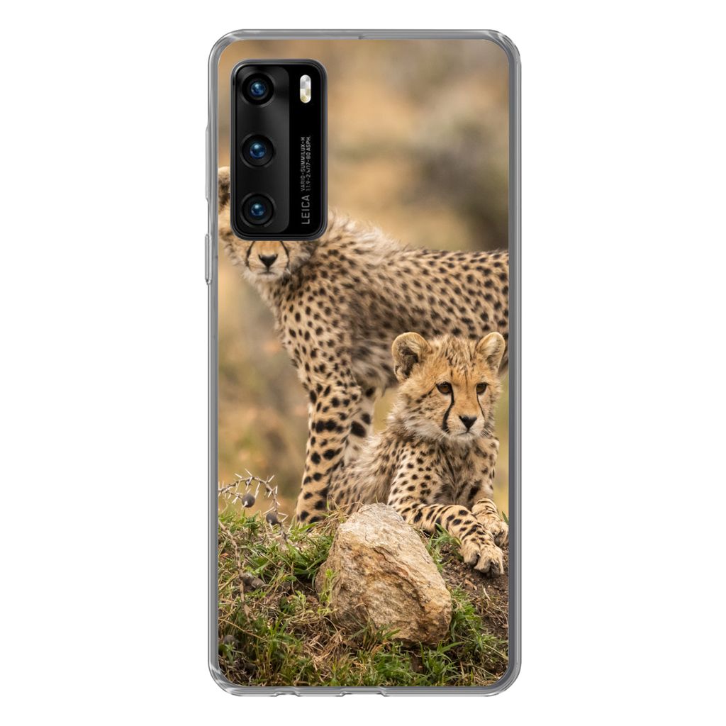 MuchoWow Handyhülle Schutzhülle Hülle für Huawei P40 Leopard - Jungtier - Natur Silikon Softcase Handy Hülle - Handytasche