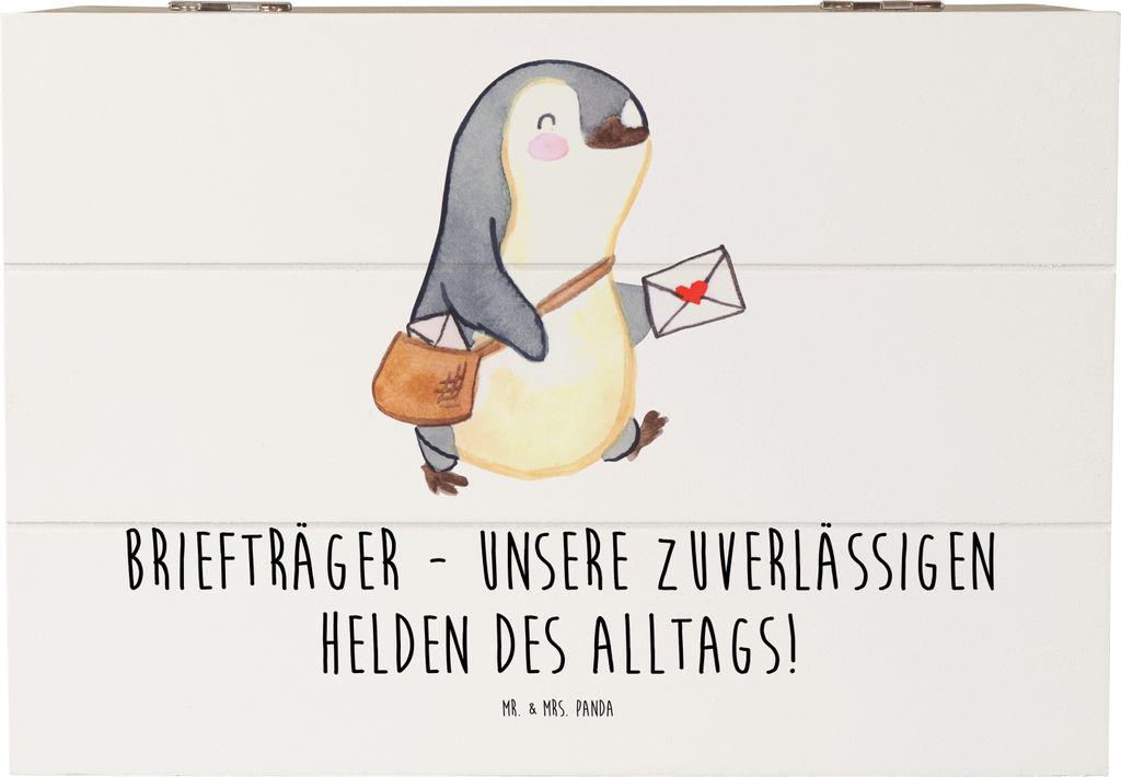 Mr. & Mrs. Panda Truhe Briefträger Helden 22 x 15 cm - Weiß - Geschenk, tägliche Mühe, Aufmerksamkeit, schatztruhe, Postzusteller, Dankbarkeit,...