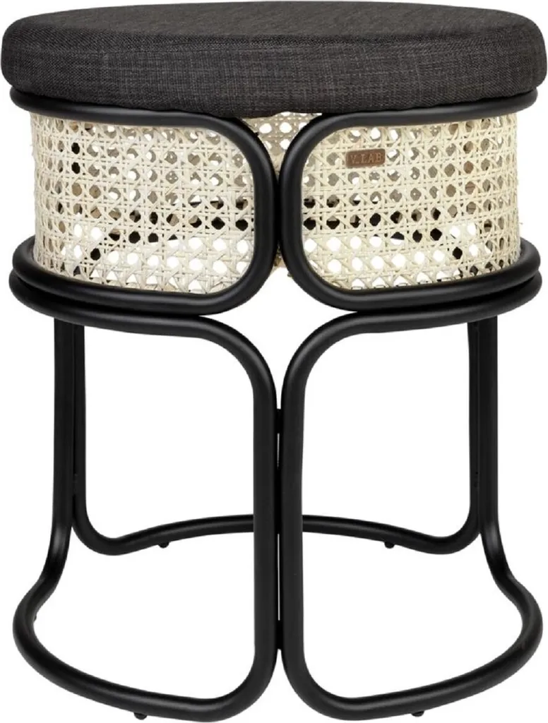 Petit Tabouret d'Appoint 49cm pour Coiffeuse ou Salon en Rotin et Métal
