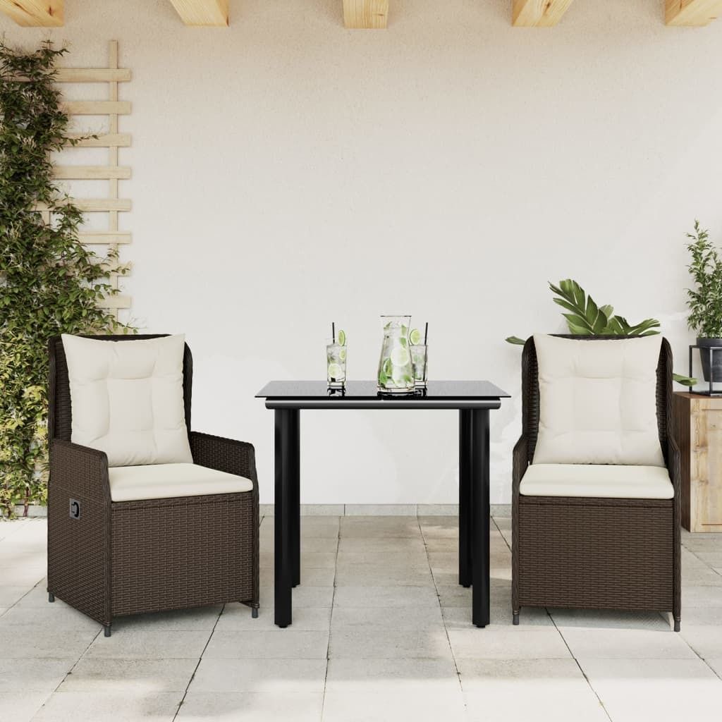 Maison Exclusive - 3-tlg. Garten-Essgruppe mit Kissen Braun Poly Rattan