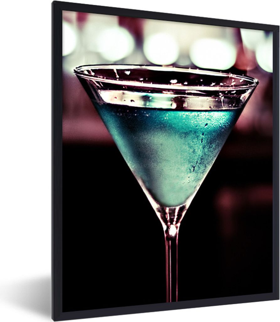 MuchoWow Gerahmtes Poster Blauer Martini-Drink in Retro-Farben 30x40 cm - Poster mit Schwarzem Bilderrahmen Wandposter Rahmen Foto Bilder - Wandd...