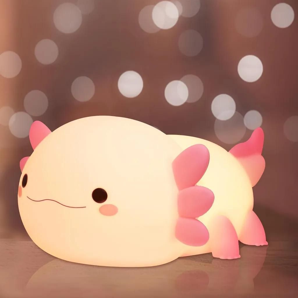 Kinder Nachtlicht, Süßes Axolotls Silikon Pat Nachtlicht, LED Nachtlicht Baby, Dimmbar USB Nachttischlampe, Babyzimmer Deko Kinderlampe, mit Timer