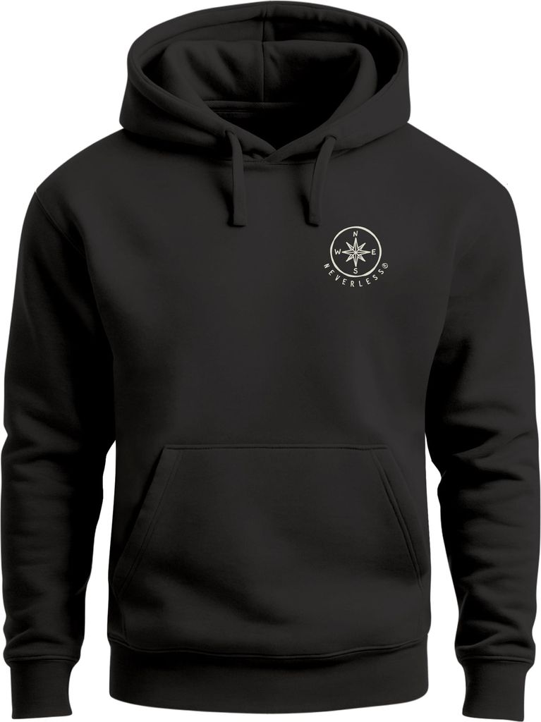 Hoodie Herren Print Aufdruck Kompass Kapuzen-Pullover Männer Outdoor Fashion Streetstyle Männer Neverless