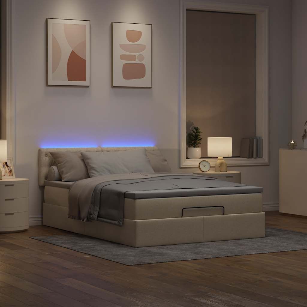 "2026 Promotion" Ottomane Bett mit Matratze - & LED -s - Creme 140x200 cm - Stoff - Polsterbett CC17137