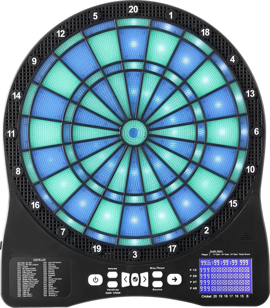 Cible Fléchettes Électronique LED avec 48 Jeux et 6 Fléchettes Souples