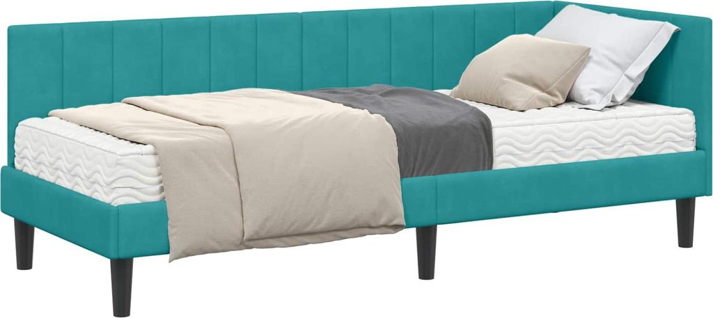 Eckbettgestell mit Matratze mit Kopfteil 2 pcs Türkis Samt