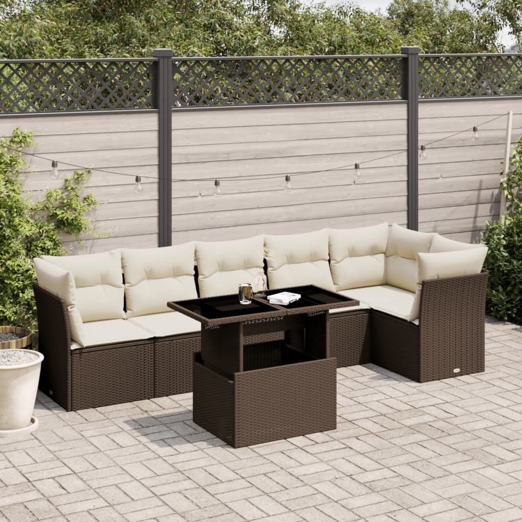 Maison Exclusive - 7-tlg. Garten-Sofagarnitur mit Kissen Braun Poly Rattan