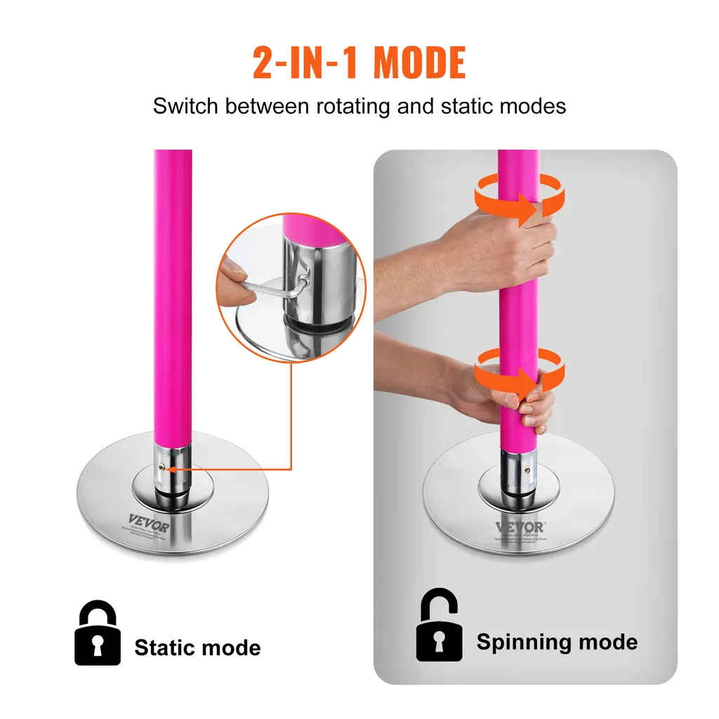Barre de Pole Dance Portable Rose - Kit de Danse Verticale Amovible - 3