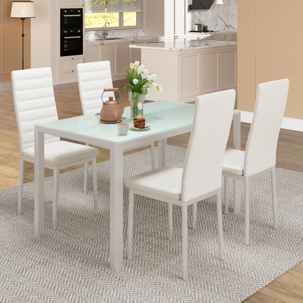 Esstisch-Set BEALIFE 110x70x75 cm mit 4 PolyurethanStühlen Produktbild 