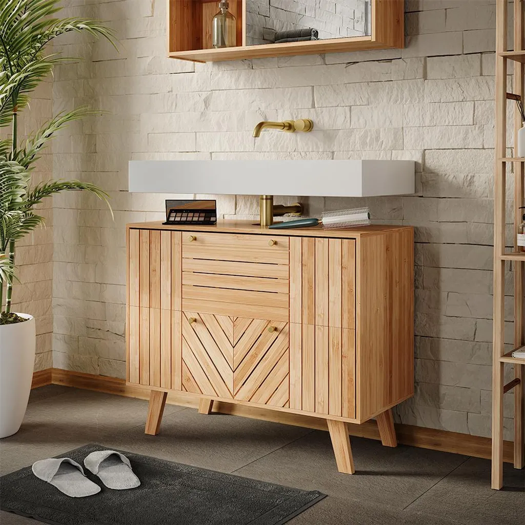 Meuble de salle de bain sous vasque en bois de Bambou Vicco Lucie 80 cm