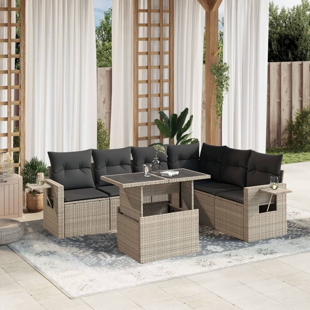 Maison Exclusive - 7-tlg. Garten-Sofagarnitur mit Kissen Hellgrau Poly Rattan