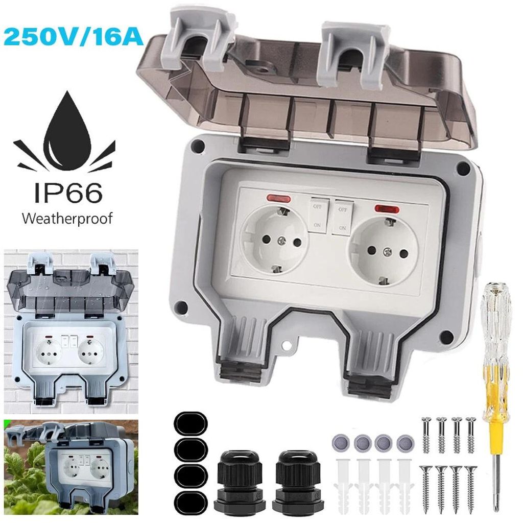 Außensteckdose IP66 Wandsteckdosen Gartensteckdose Wasserdicht Steckdose Outdoor Steckdose mit Schalter Aufputz