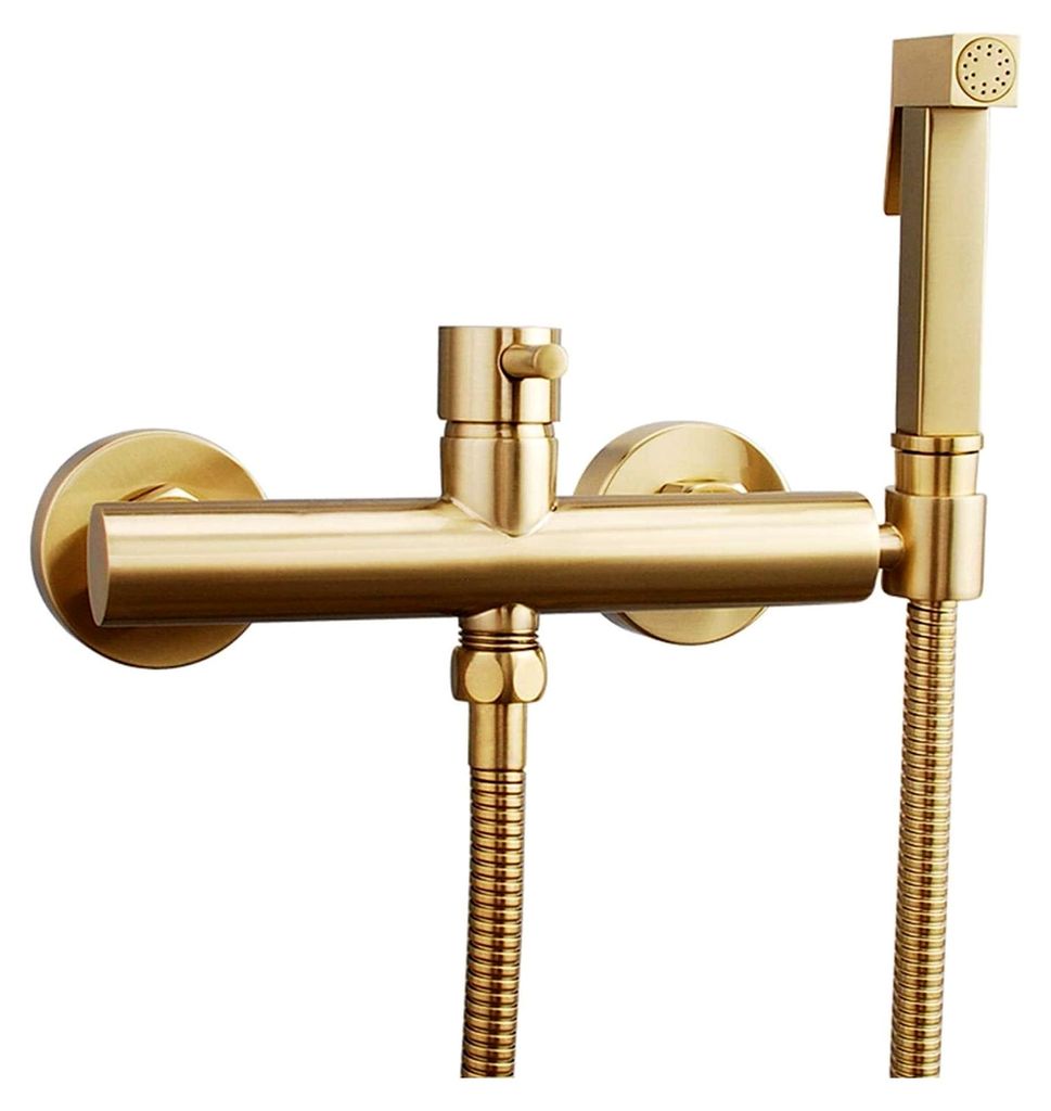 Toiletten-Spray-Set, gebürstetes Gold, Stoffwindel-Sprayer-Set, Messing, heißes und kaltes Wasser, Handbrause, Toiletten-Set, Einhand-Toiletten-S...