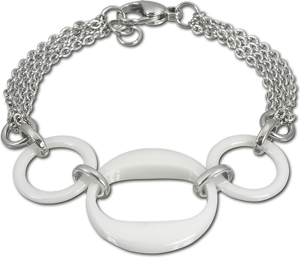 Amello Armband Damen 3 Ringe Edelstahl Keramik silber weiß Schmuck D2ESAX05W