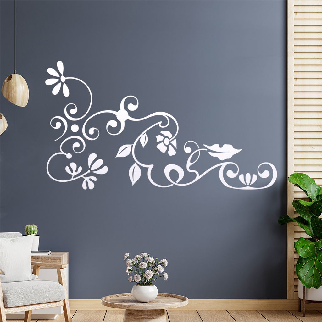 Eckeornament -Blüten - Tribal Wandtattoo in 6 Größen - Wandaufkleber Wall Sticker - Dekoration, Küche, Wohnzimmer, Schlafzimmer, Badezimmer