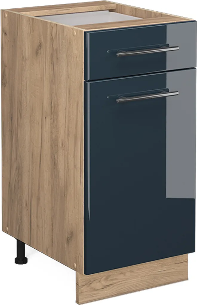 Vicco Fame-Line Mobiletto Cucina 40 cm Blu Lucido Quercia Dorata