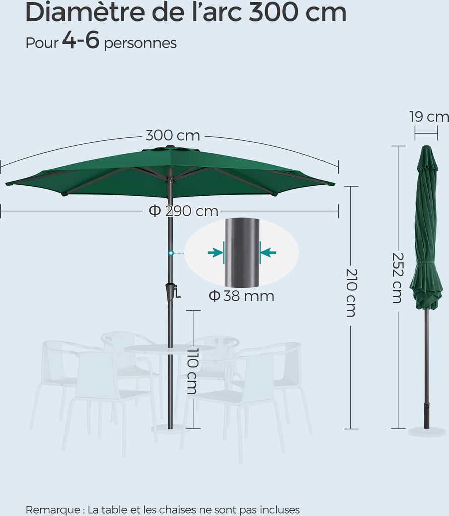 SONGMICS Sonnenschirm Ø300 cm UPF 50+ beidseitig um 30° Produktbild 7