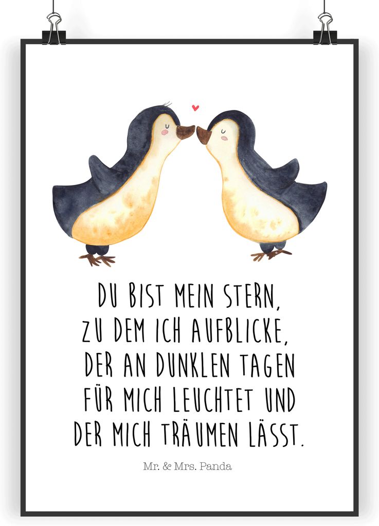 Mr. & Mrs. Panda Bild Pinguin Liebe DIN A5 - Weiß - Geschenk, Kunstdruck, Liebesspruch, Freundin, Wandbild, wanddeko, poster, Hochzeitstag, Plakat...