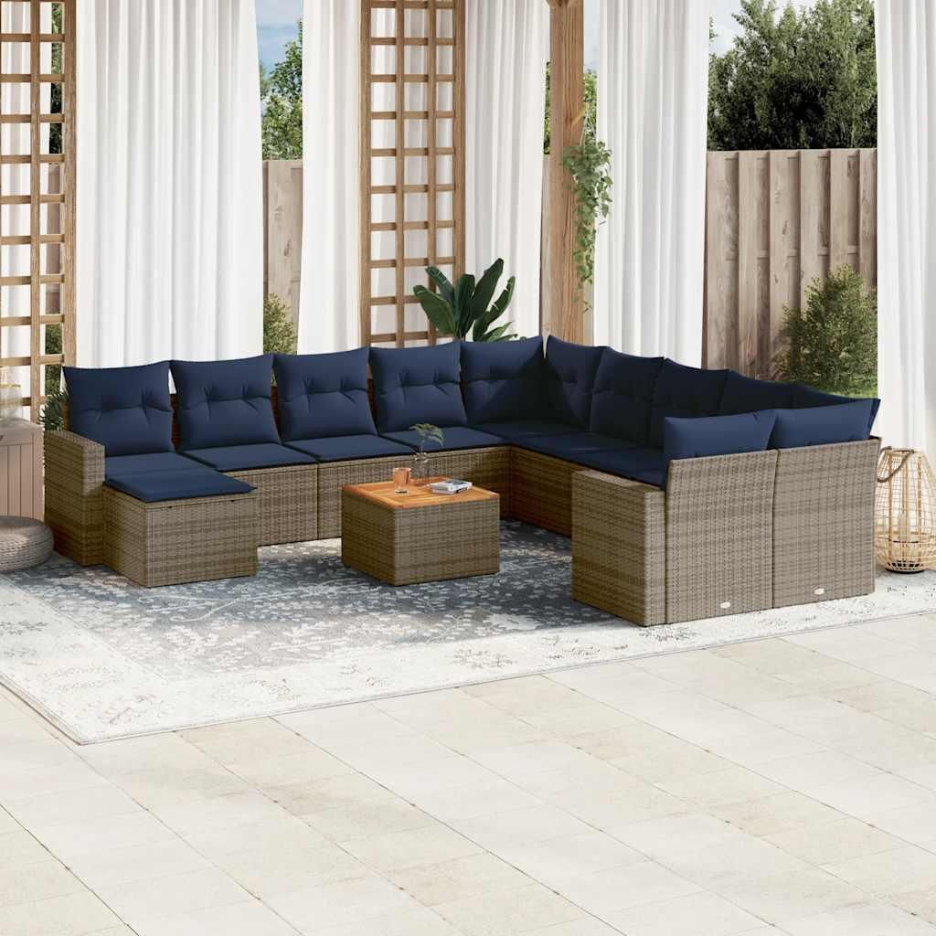 Maison Exclusive - 14-teiliges Gartensofa-Set mit Kissen, grau, Polyrattan