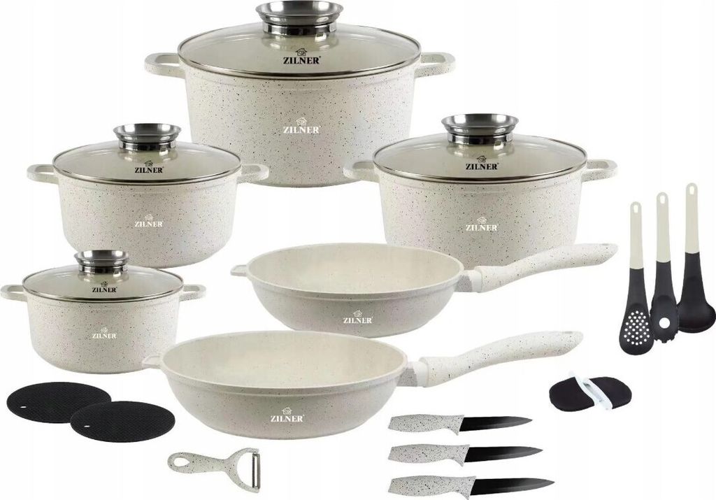 Zilner 21-teiliges Topfset, beige, antihaftbeschichtet, Produktbild 