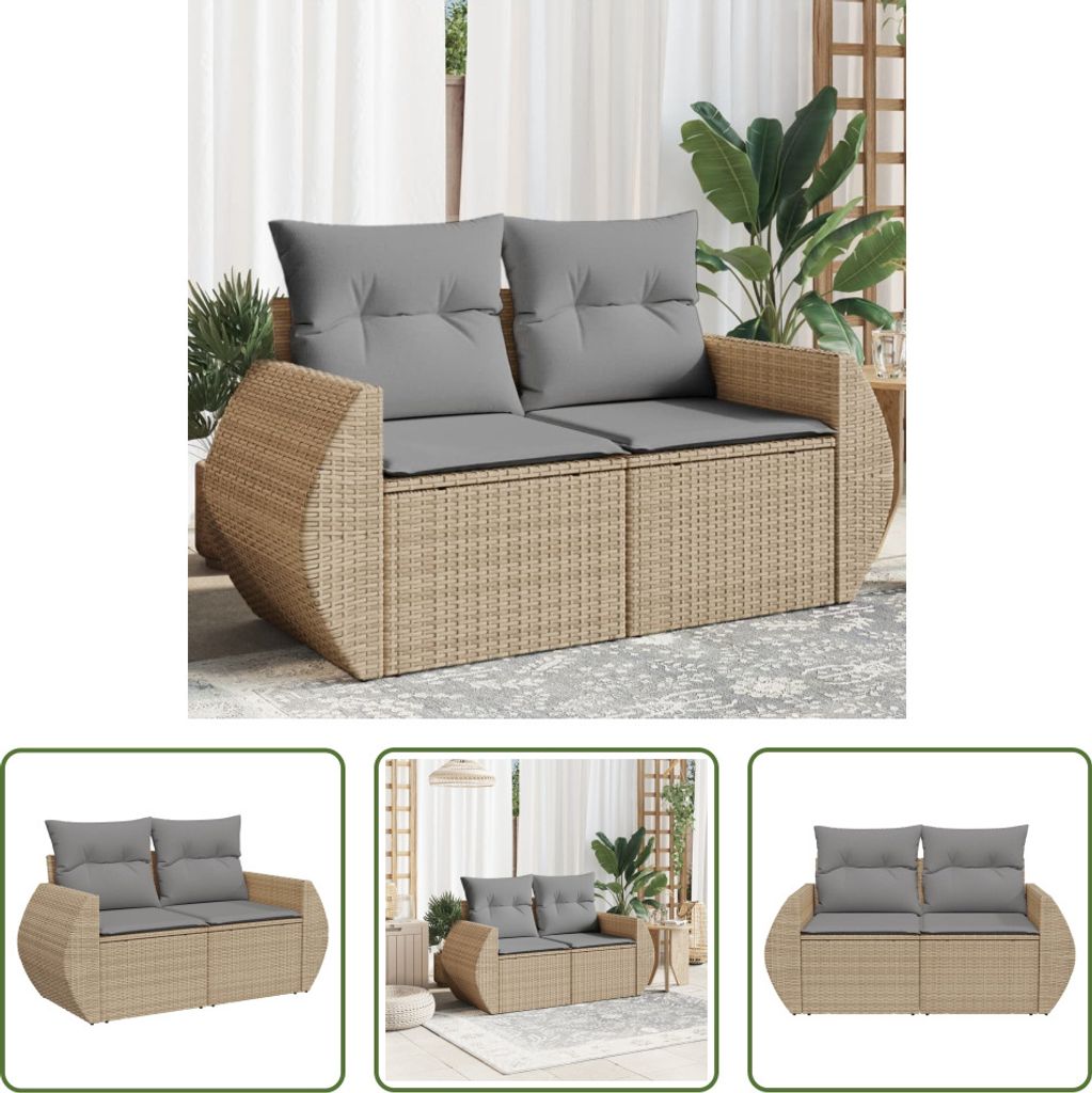 The Living Store Gartensofa mit Kissen 2-Sitzer Beige Poly Rattan