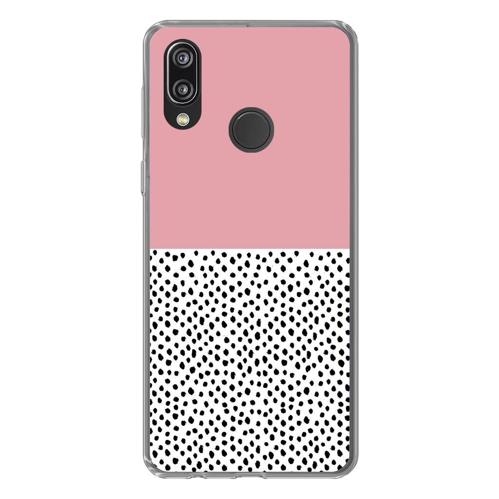 MuchoWow Handyhülle Schutzhülle Hülle für Huawei P20 Lite (2020) Polka dots - Schwarz - Rosa Silikon Softcase Handy Hülle - Kartenhalter