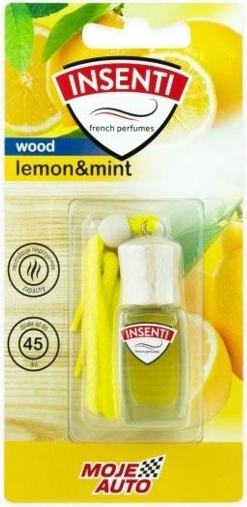 Fester Auto Lufterfrischer zum Hängen mit Zitronen-Minze Duft Insenti Wood 8ml
