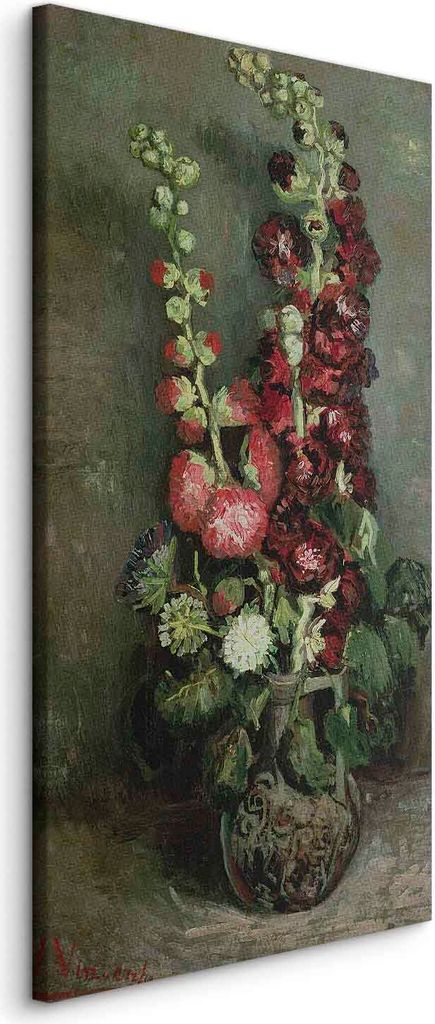 Vlies Leinwandbild - Vase of Hollyhocks (Vincent Van Gogh) 30x60 cm Reproduktionen l-E-12116-b-a
