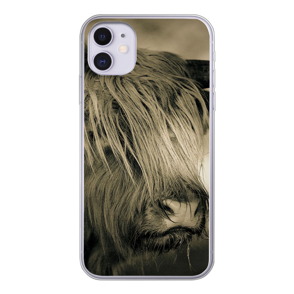 MuchoWow Handyhülle Schutzhülle Hülle für iPhone 11 Schottischer Highlander - Tiere - Haare Silikon Softcase Handy Hülle - Handytasche