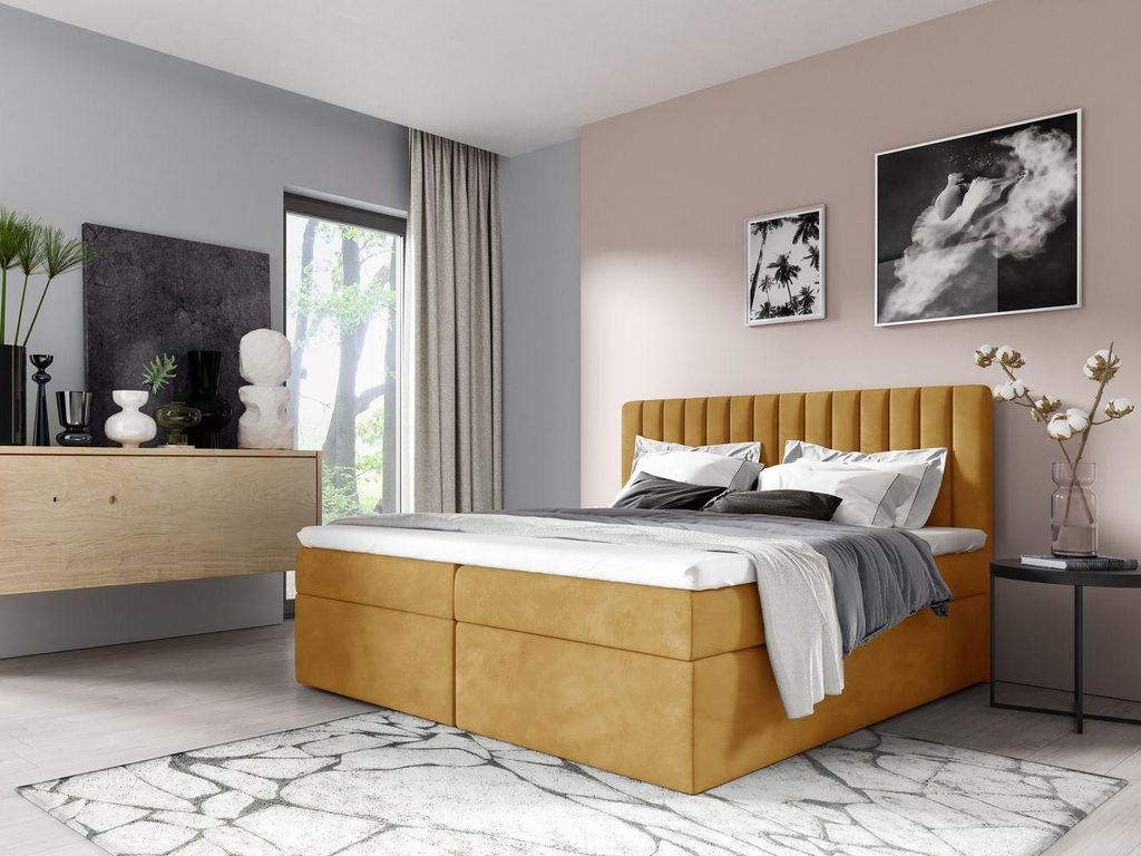Doppelbett 200x200 IANA - Senfgelb + GRATIS Matratzenauflage