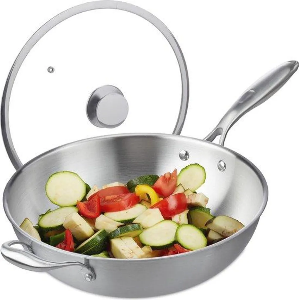 Wok pour induction 32 cm idéal pour cuisine asiatique saine en inox