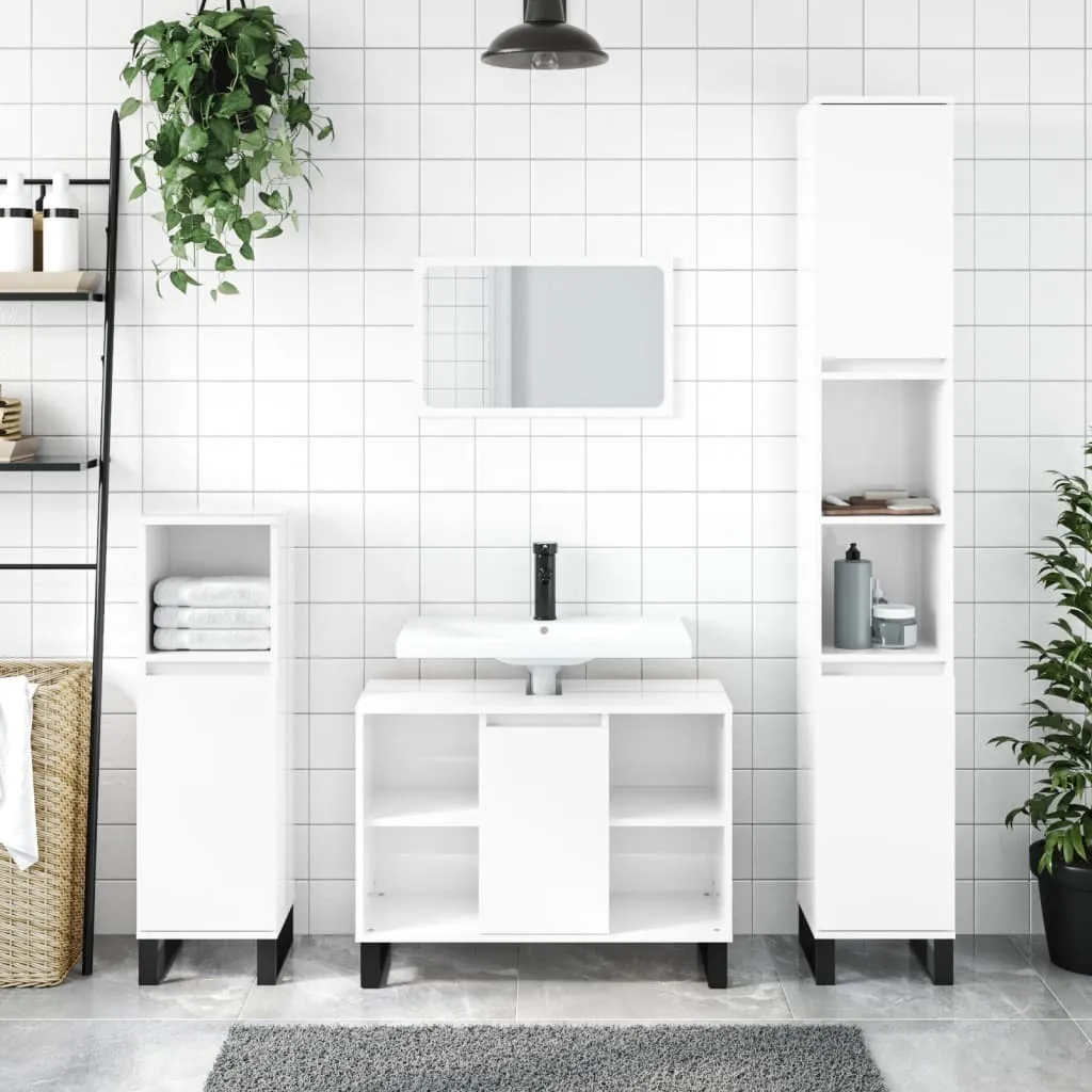 The Living Store mobile da bagno bianco lucido 80x33x60 cm materiale a base di legno