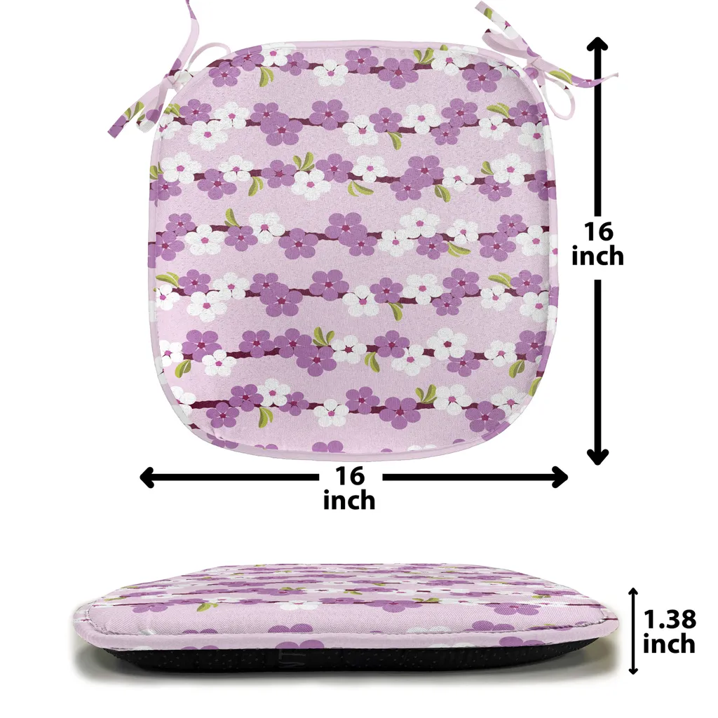 ABAKUHAUS Imbottitura giapponese per sedie da sala da pranzo, ciliegio ramificato Bloom, cuscino decorativo impermeabile con cinturini per sedie da cucina, 40 cm x 40 cm - confezione da 12, viola bianco verde - 3