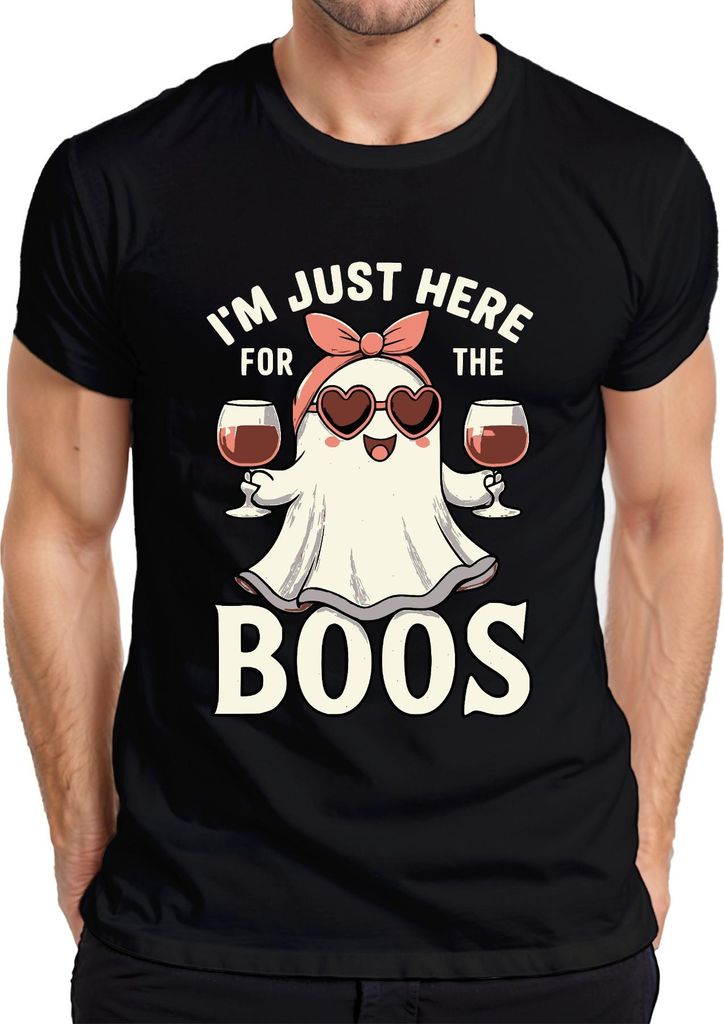 I'm Just Here for the Boos Halloween Geist Wein Party Geschenk Lustig Herren T-Shirt, Schwarz, S