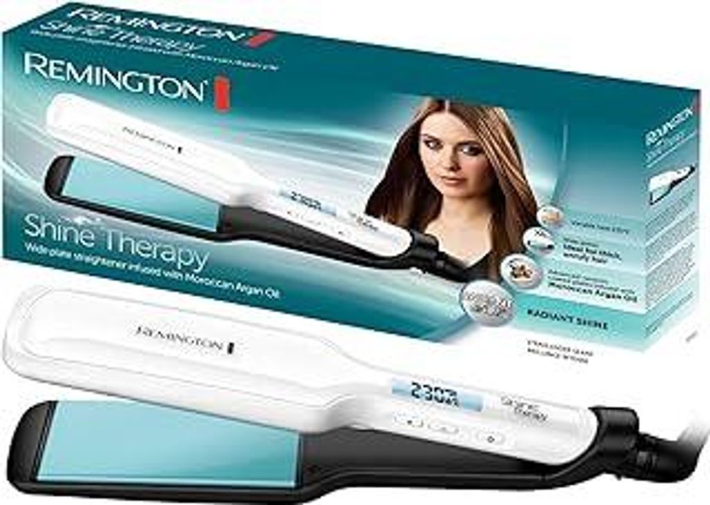 Remington Glätteisen breit Shine Therapy (hochwertige Keramikbeschichtung angereichert mit Mikrowirkstoffe für mehr Glanz -marokkanisches Arganö...