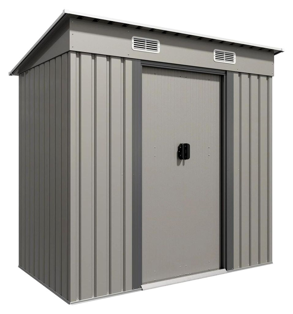 Metall Gerätehaus 183x109x182cm mit Fundament 3.6m³, Gartenhaus mit Pultdach und 2 Schiebetüren, wetterfest für Gartengeräte und Mülltonnen, ...