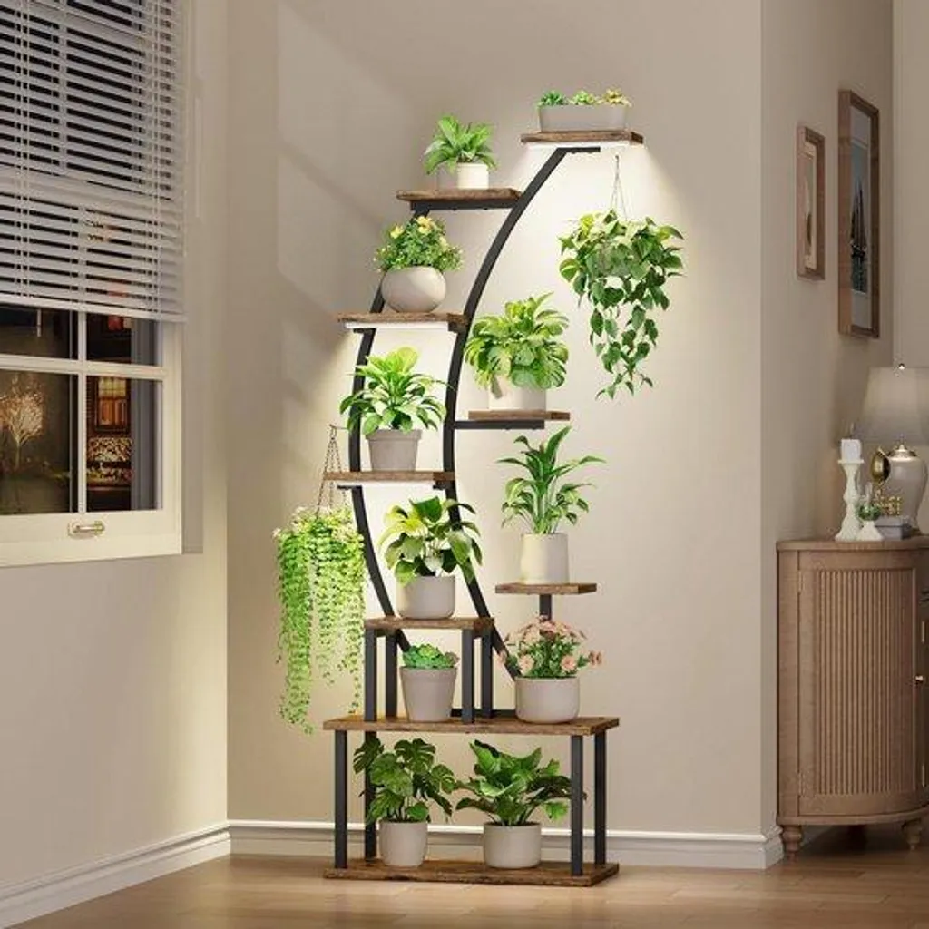 Porte-Plante 160 cm à 9 Étages avec Éclairage LED - Structure en Acier