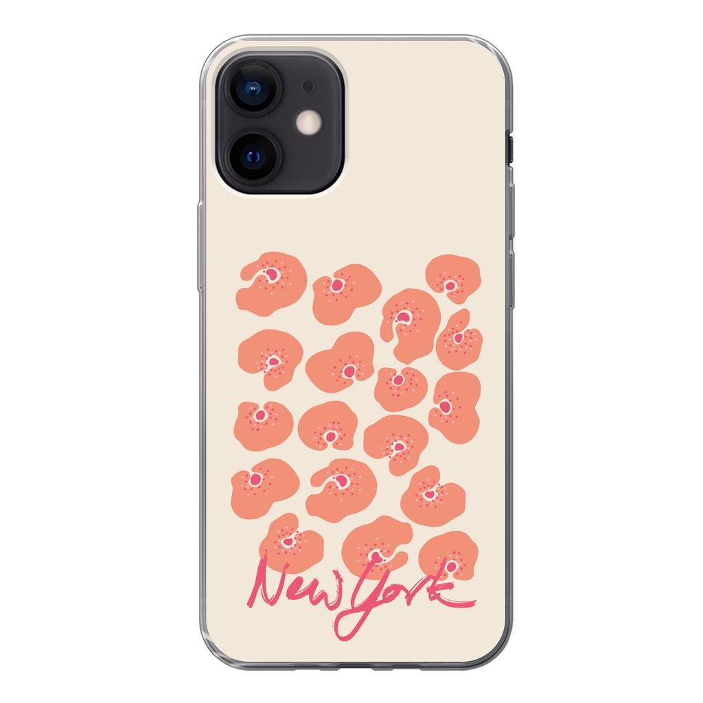 MuchoWow Handyhülle Schutzhülle Hülle für iPhone 12 Blume - Abstrakt - New York Silikon Softcase Handy Hülle - Schutzhülle