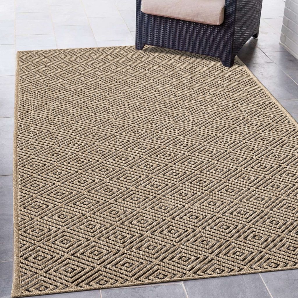 Outdoorteppich robust und wetterfest - Rautenmuster beige/schwarz Größe - 160 x 230 cm