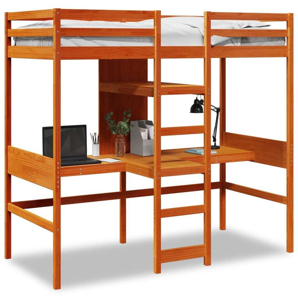 vidaXL Hochbett ohne Matratze Wachsbraun 90x190 cm Massivholz Kiefer